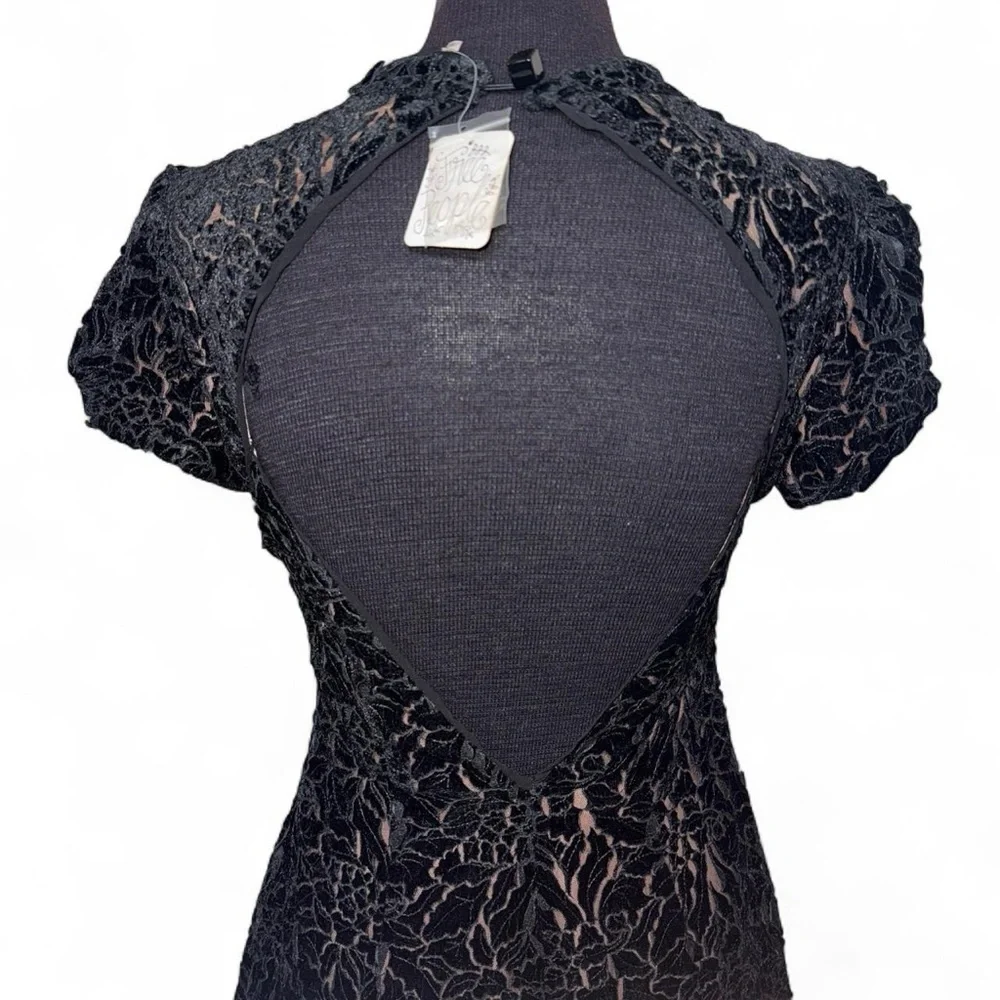 Free People Hide & Seek Black Velvety Mini Dress Whimsygoth Women’s Size 2 NWT - Picture 7 of 11